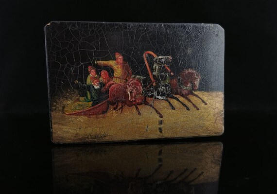 tobacco lacquer Antique Russian Lacquer Tobacco Box, Horses