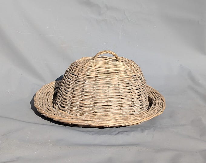 Antique French Wicker Bell Cloche Bread Basket, Country Cottage Decor