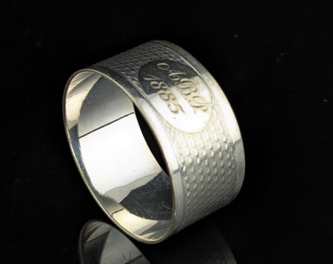 Rustic Antique silver plated napkin ring, ABP 1885