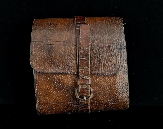 Antique fishing fly collection, Leather pouch