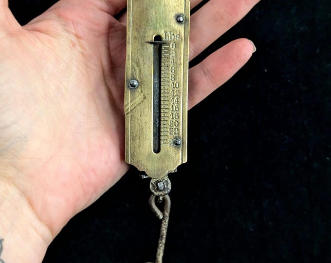 Antique brass fishing scales, pocket scale, Art Deco, 24lbs