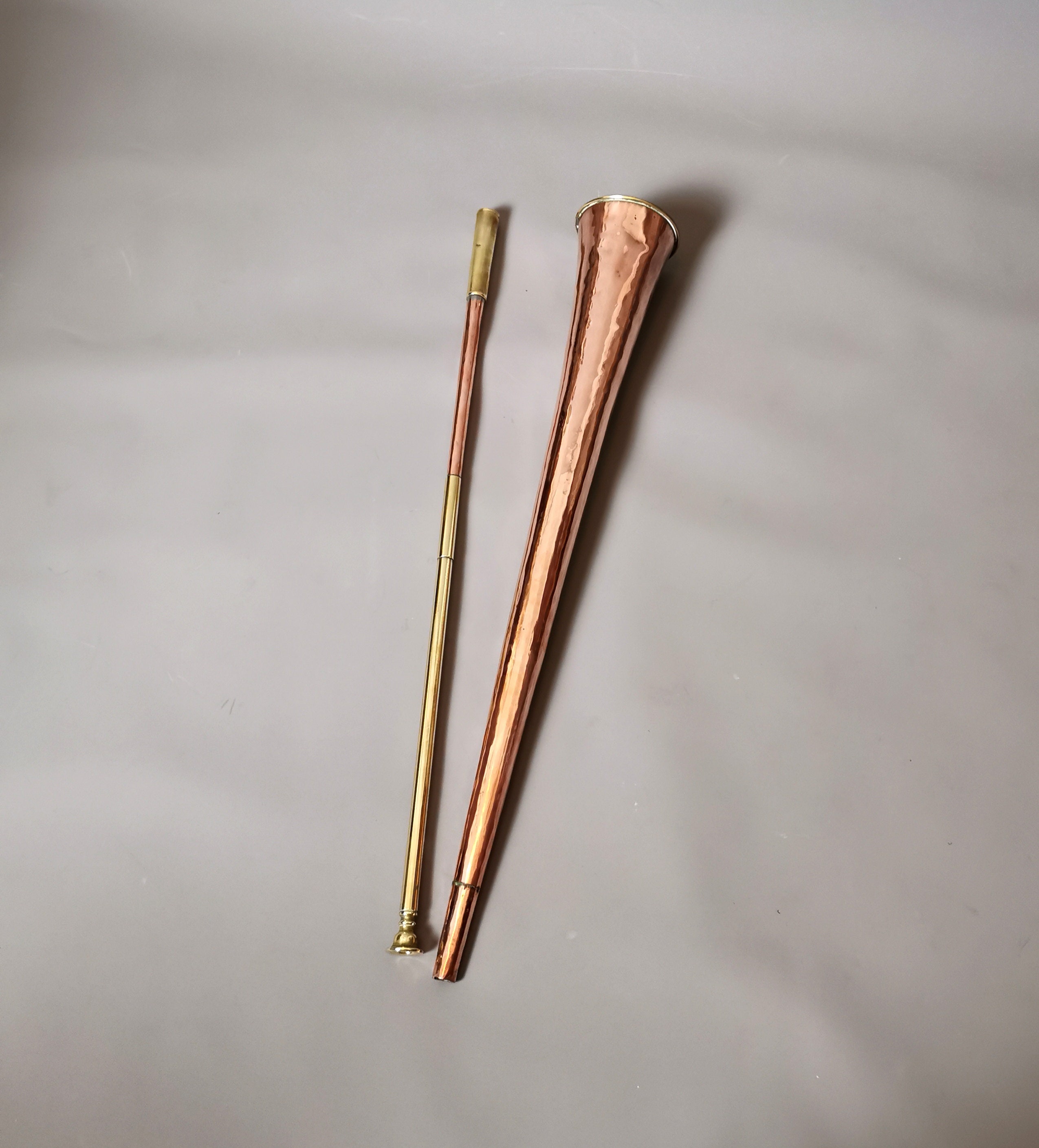 Antique Copper and brass heraldic trumpet, Buisine, old heralds