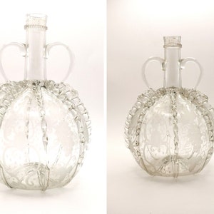 Antique 18th century Dutch glass decanter, ruffle glass, Etched