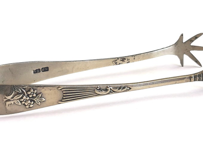 Antique bird claw sugar tongs, silver plated, Victorian