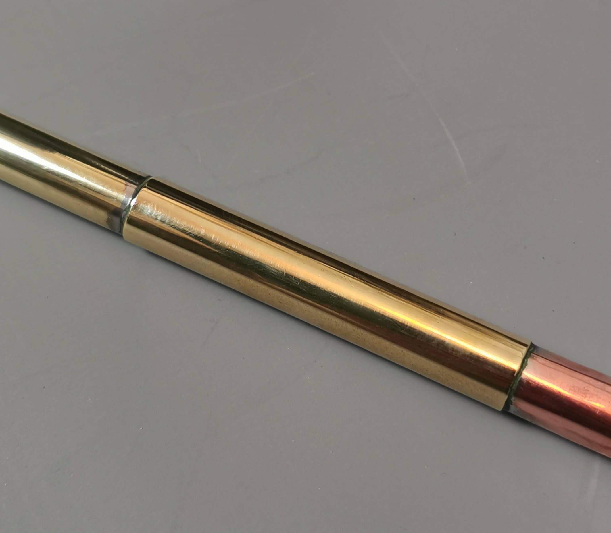 Antique Copper and brass heraldic trumpet, Buisine, old heralds