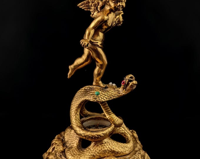 Antique Snake and Putto, Gilt metal, compass