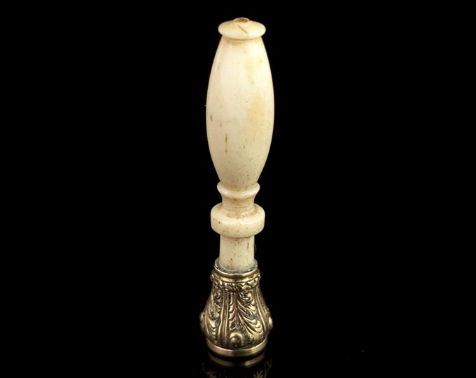 Antique Bronze and bone wax seal, Desk seal, miniature, chalcedony