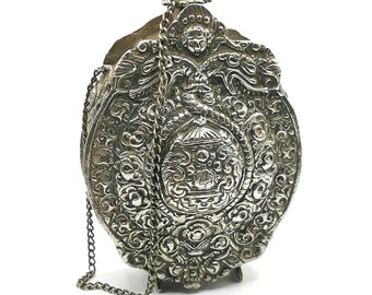 Antique Greek silver plated powder flask