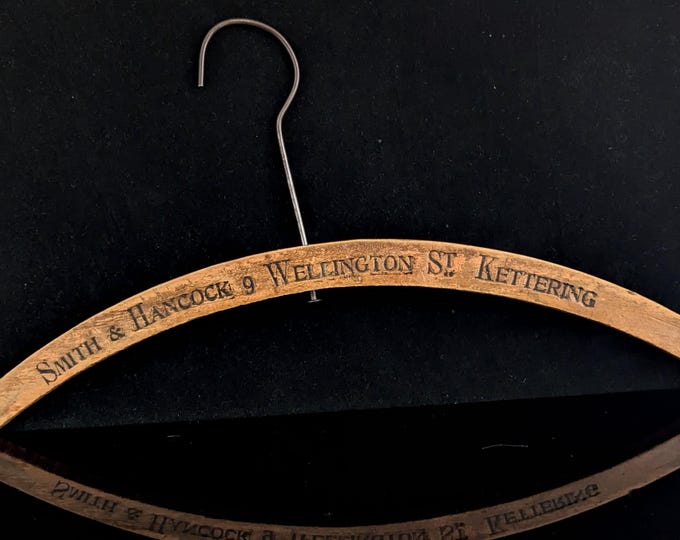 Antique wooden coat hanger, branded, Rustic