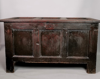 Antique Charles II oak coffer, 17th century chest