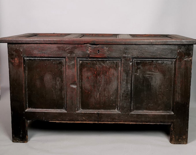 Antique Charles II oak coffer, 17th century chest
