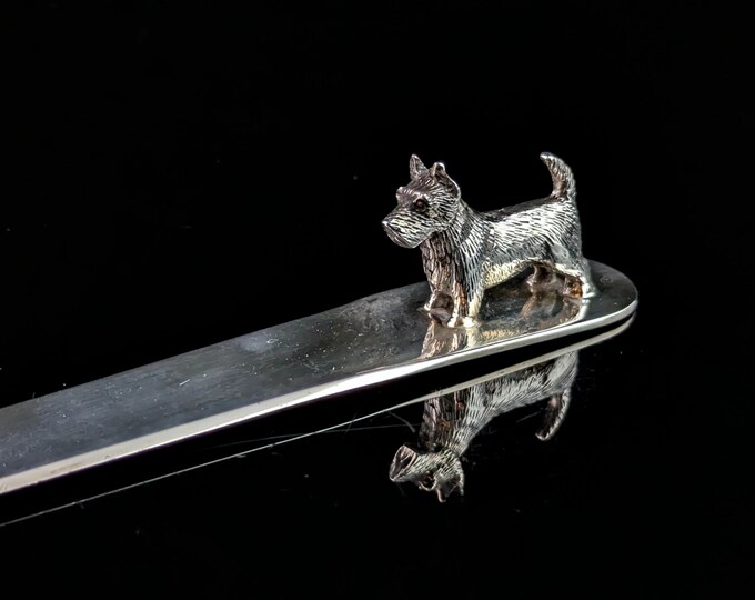 Vintage sterling silver Scottie dog letter opener, Art Deco