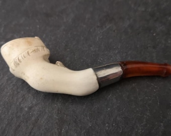 Antique Meerschaum and amber pipe, horse Hoof, miniature