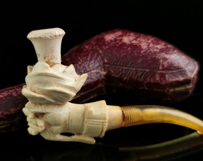 Antique Meerschaum cheroot holder, pipe, Hand and Rose