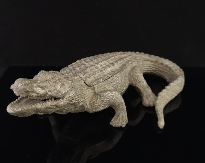 Antique Victorian crocodile inkwell, double inkstand, spelter