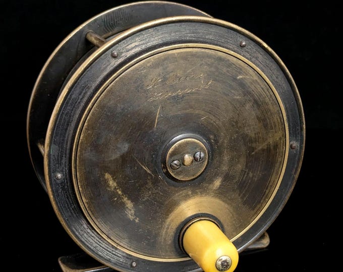Vintage large Brass Salmon fishing reel, H Moore Liverpool, 4.5"
