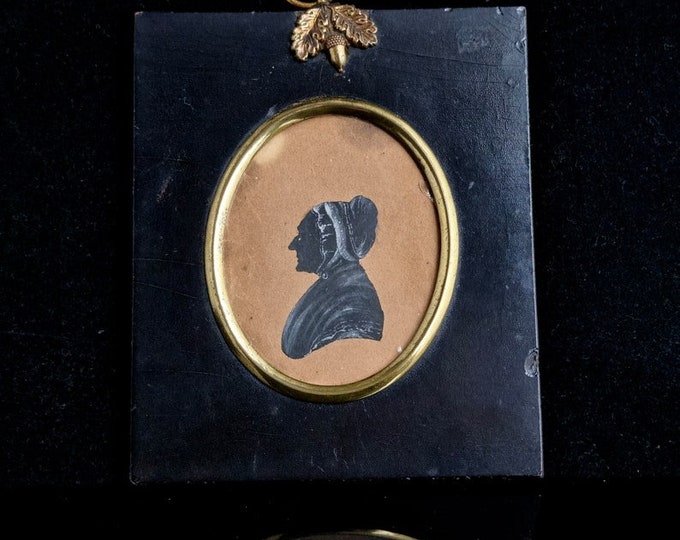 Antique Victorian silhouette picture, miniature, framed, Lady