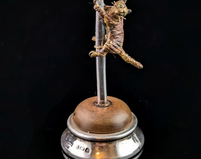 Vintage silver and bronze cat miniature, desk fancy
