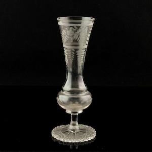Antique Victorian cut and etched bud vase, fern design
