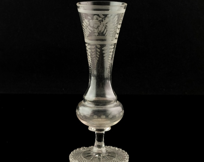 Antique Victorian cut and etched bud vase, fern design