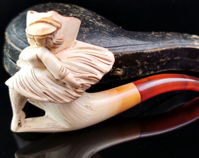Antique Meerschaum pipe, lady, cased