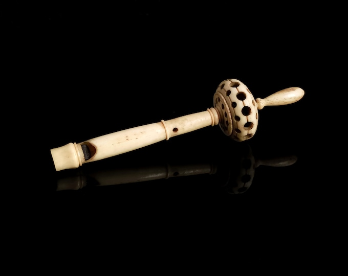 Antique bone baby rattle and whistle