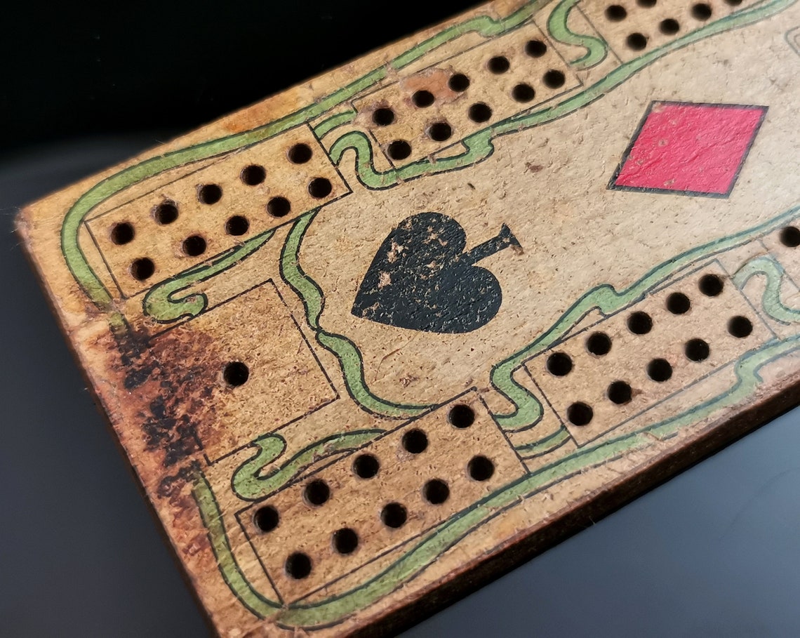 Vintage Wooden Cribbage Board Card Suits Etsy