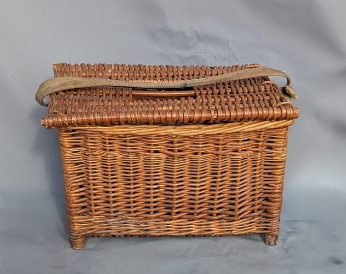 Vintage wicker fishing creel, basket