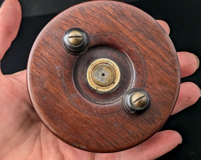 Antique wood and Brass centrepin fishing reel
