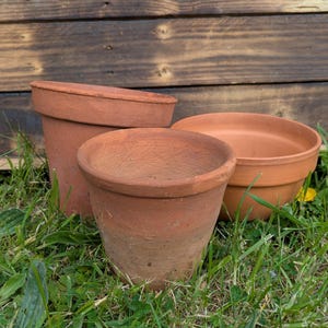 Vintage terrakottaplanter, växtkrukor, naturlig lera, set om 3