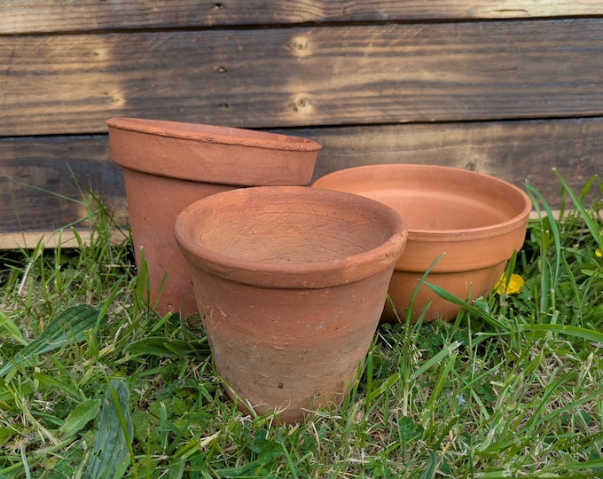 Vintage terracotta planters, plant pots, natural clay, set of 3