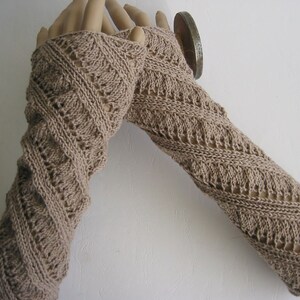 Hand-knitted arm warmers fingerless gloves hand warmers wrist warmers cuffs seamless made of 12% baby camel hair merino wool cotton