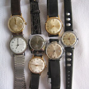 Vintage antikes Set aus 7 Armbanduhren Uhren von Kelton Armanchoc Pontiac Swiss Made Timex Dermont Swiss Waterproof Automatic Handaufzug Bild 1