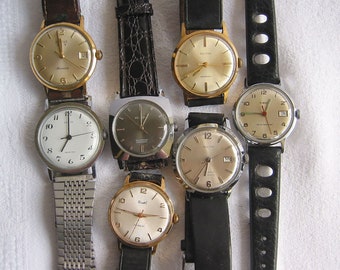 Vintage antikes Set aus 7 Armbanduhren Uhren von Kelton Armanchoc Pontiac Swiss Made Timex Dermont Swiss Waterproof Automatic Handaufzug