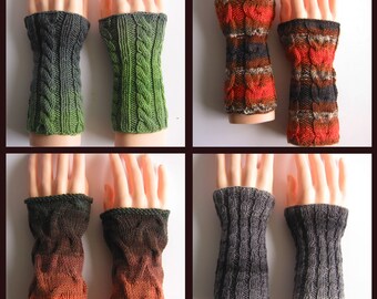 Chauffe-poignets pour hommes tricotés à la main, gants sans doigts, manchettes, manchettes sans couture, 100% laine mérinos