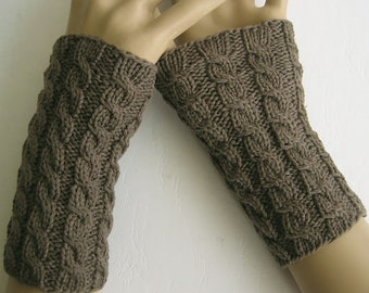 Hand-knitted arm warmers wrist warmers fingerless gloves hand warmers cuffs without seam in mud made of 50% fine merino wool with cotton