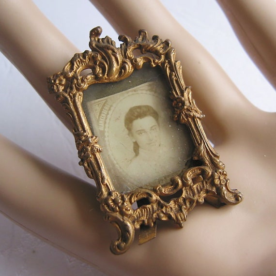 Vintage Antique Miniature Brass Art Nouveau Stand Frame Photo 