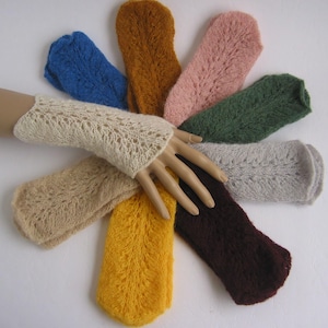 Hand-knitted alpaca hand warmers fingerless gloves wrist warmers arm warmers cuff seamless 54% alpaca with merino extremely delicate and light