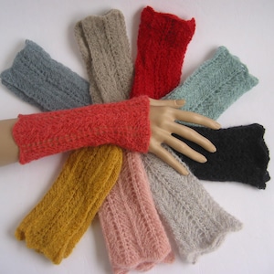 Hand-knitted alpaca hand warmers fingerless gloves wrist warmers arm warmers cuff seamless 54% alpaca with merino extremely delicate and light