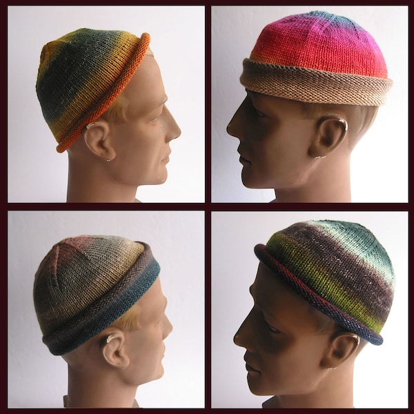 Handarbeit gestrickte Herren Woll Fischermütze Ballonmütze Slouch Hut Männer Beanie aus 100% Merinowolle extrafine filzfrei die Geschenkidee