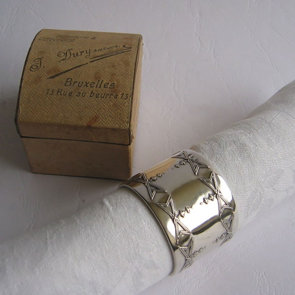 Vintage antiker Silber Serviettenring gepunzt 800 Halbmond Krone~Hersteller Lutz & Weiss Pforzheim gepunzt LW~mit Pappbox J.Dury Bruxelles