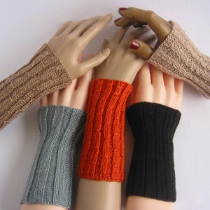 Hand knitted soft wrist warmers fingerless gloves hand warmers cuffs arm warmers seamless 70% Merino wool Lyocell
