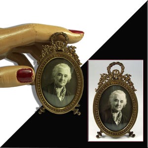Vintage antique miniature brass Art Nouveau stand frame photo frame with ribbon France around 1900 undamaged for dollhouse dollhouse