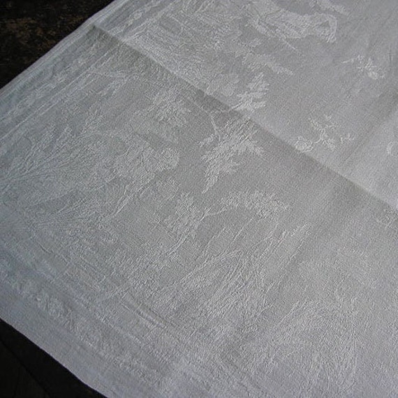 Vintage-6 Art Nouveau linen napkins-in-the-original-state-monogram MK-large English roses with leaves-meanders-France around 1900