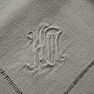 Vintage antique Art Nouveau tablecloth centerpiece large napkin monogram HM with hemstitch made of linen/cotton France around 1920 66 x 65 cm