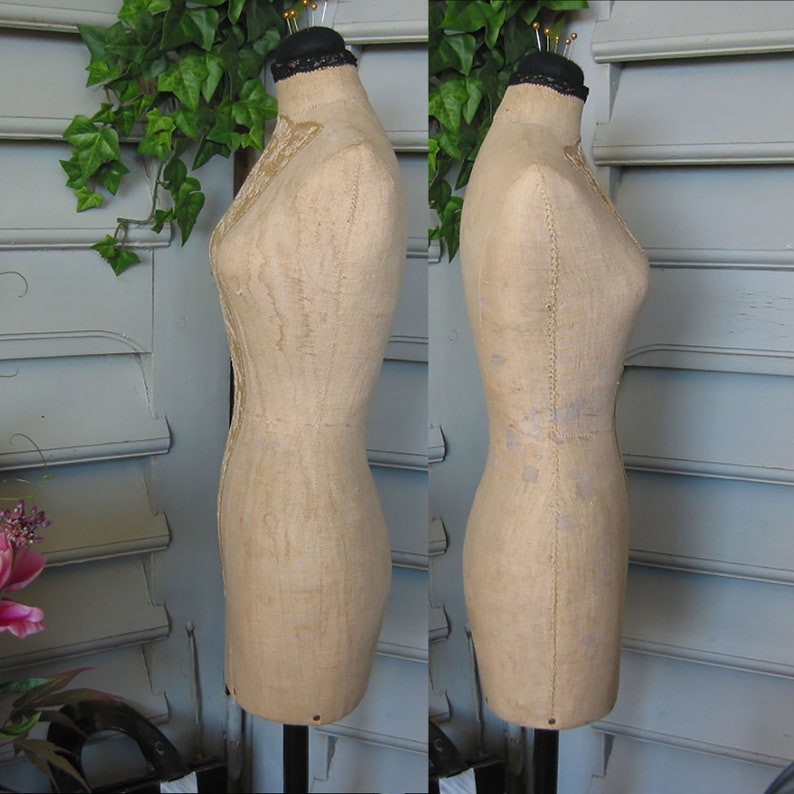 Antique sewing accessories small old tailor's dummy tailor's bust little mannequin model with pincushion embroidered tulle lace France around 1900 image 7