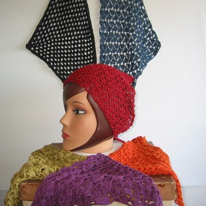 Handmade crocheted soft bandana headscarf mini scarf Sophie scarf triangle neckerchief hairband made from 100% hemp Canapa Lang Yarns natural yarn