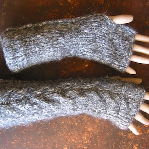 Hand knitted mohair arm warmers fingerless gloves hand warmers wrist warmers in cable pattern 33% mohair superkid cotton merino wool