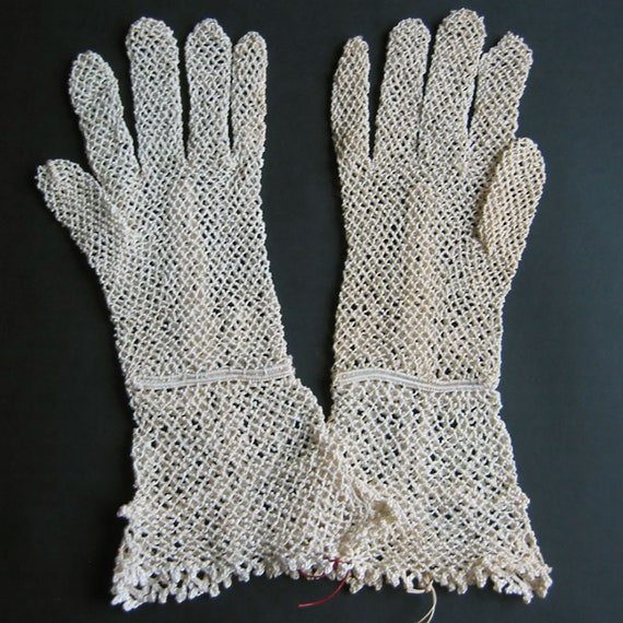Vintage antique crocheted long women's net gloves… - image 2