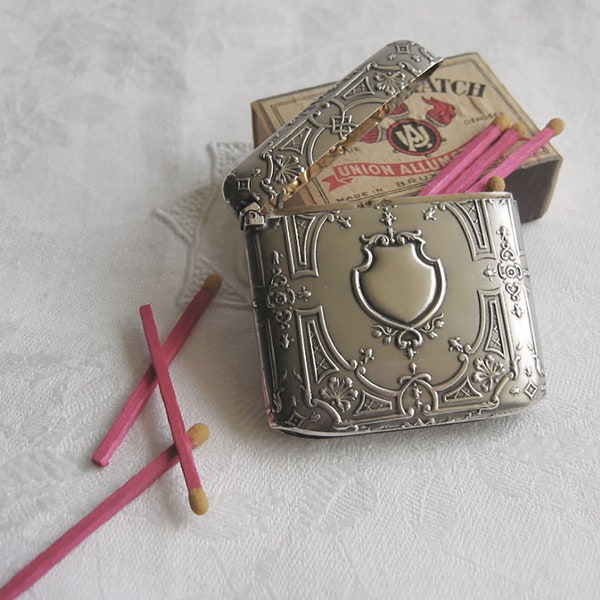 Vintage antike Jugendstil Silber Streichholzschachtel Pyrogène Vesta Etui Match Box Punze Wildschweinkopf Hersteller Prudent Quitte Paris